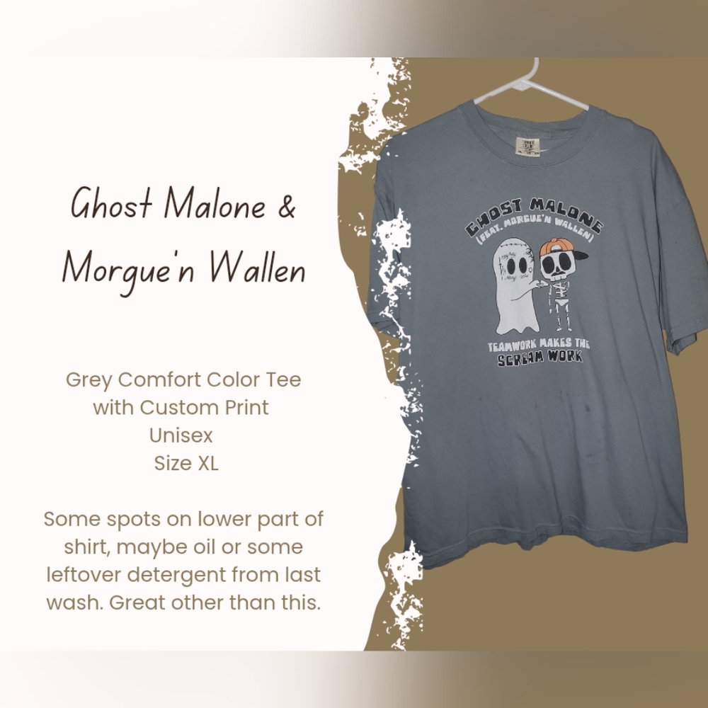 Grey Unisex Comfort Color Ghost Malone & Morgue'n Wallen Custom Tee Size XL